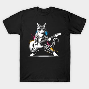 Guitar Cat Novelty Rock Music Band Concert Funny Cat T-Shirt